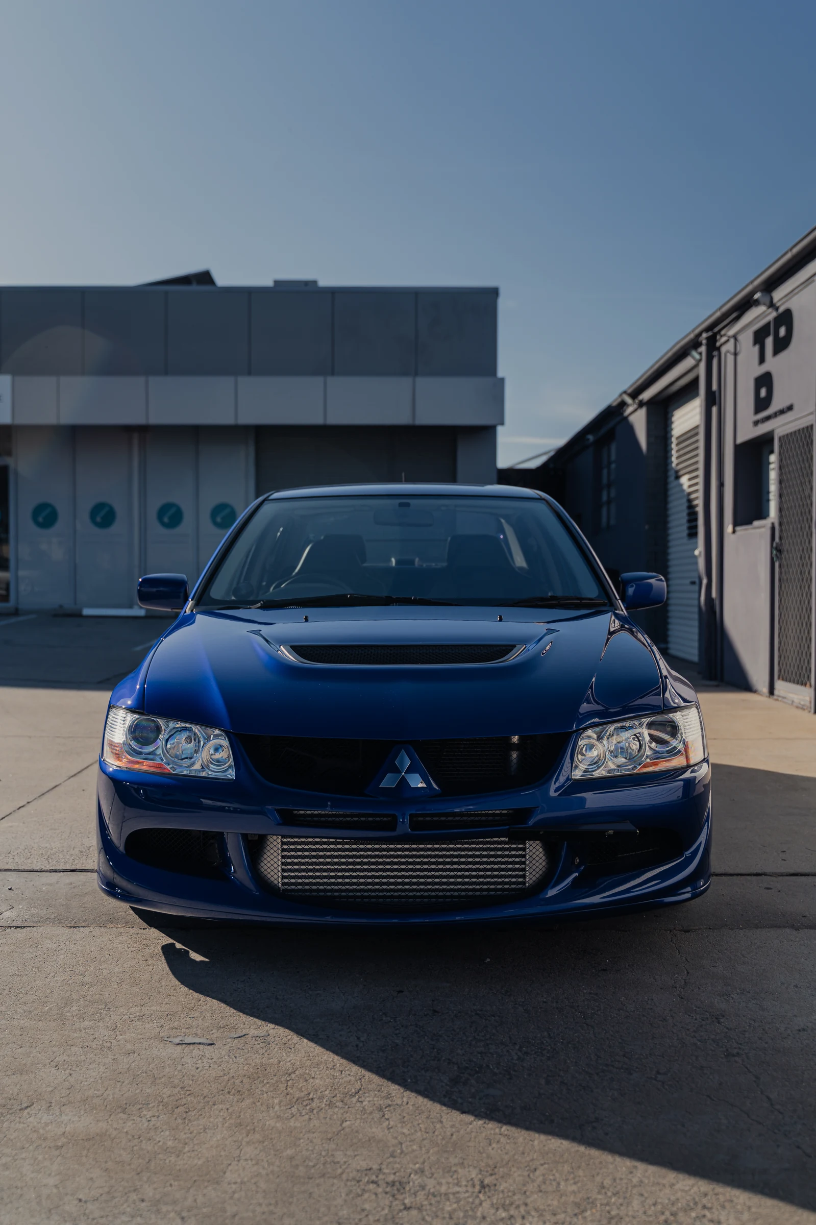 Mitsubishi Lancer Evolution, front-on at the Fyshwick studio